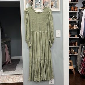 Sage Green Smocked Midi Dress